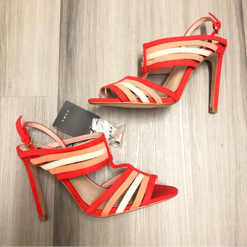 NWT Zara Multicolored Strappy Open Toe Heels